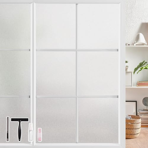 NINETREX Frosted Glass Window Film Window Privacy Film Static Cling Window Vinyl Glass Door Privacy Film Sun Blocking Non Adhesive Heat Control for Bathroom Home Office 17.5 x 78.7 inches