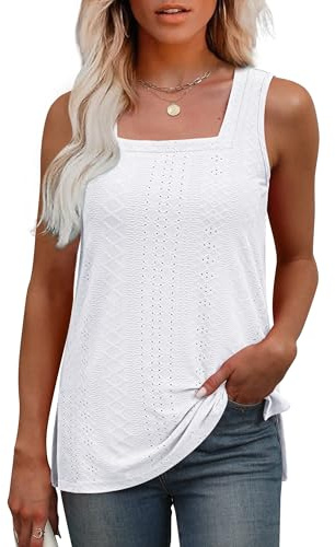 Aokosor Vests for Women Square Neck Sleeveless Causal Eyelet Tank Tops 2026 Fashion Womens Clothes White Size 18-20