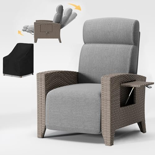 BYYBOU Relaxsessel mit Liegefunktion, Ratan Liegesessel Gartensessel Verstellbar Rückenlehne, Relaxliege Polyrattan Sessel Sonnenliege mit Abdeckung, GartenmöBel mit Balkontisch für Outdoor