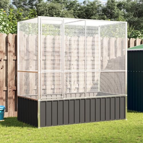 Snsowed Voliera Argento 210,5x107x212 cm in Acciaio,Voliera,Voliera per Uccelli da Esterno,Voliera da Giardino-172582