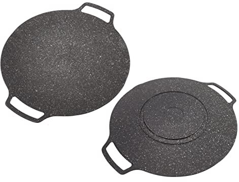 Piatto per grill barbecue coreano, padella teppanyaki rotonda non stick per cottura a gas in campeggio esterno in lega di alluminio in lega di barbecue per pancetta di maiale carne (30 cm)