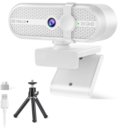 TOALLIN Cámara Web 2K con Trípode para Streaming, 5 Millones de Píxeles, Micrófono Integrado y Cubierta de Privacidad, Cámara USB para Portátil y PC, Juegos, Videoconferencias y Videollamadas