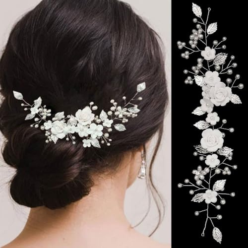 XFSRG Fiore Sposa Matrimonio Capelli Vite Cristalli e Perle Fasce per Capelli Accessori Capelli Sposa per Damigelle Ragazza