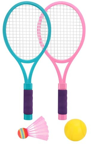 RCGOFOLLOW Ha oändligt kul utomhus med bärbara badmintonracketar, bollset för barn, tennisracketar för barn, badmintonset för trädgården, strand, Will Two Tennis