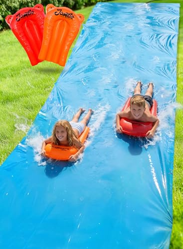 JAMBO 40FT x 7FT XL MEGA Water Slide, 2 Bodyboard Updated Model– Extra Long Extra Wide Slip Splash Slide for Kids, Heavy Duty Backyard Lawn Waterslide, Outdoor Water Toy, Splash Mat Splash Pad