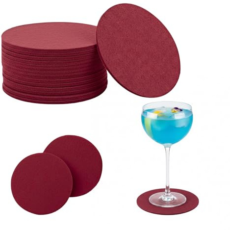 30 posavasos de fieltro redondos, posavasos de fieltro para vasos, posavasos de cristal, posavasos de fieltro, posavasos de fieltro redondos para tazas, mesa, bar, vasos, vasos (rojo oscuro)