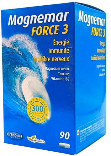 Orthonat Magnemar Force 3 90 Cápsulas - Magnesio Marino 300mg con Vitamina B6 y Taurina - Alta Absorción para Músculos, Huesos y Sistema Nervioso - Reduce Cansancio y Fatiga