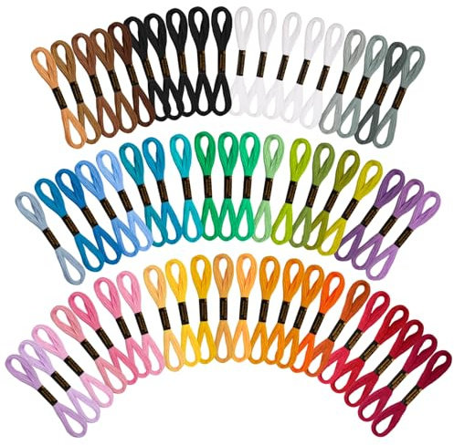 VynyQoo 52 Colori 8 m (6 Fili) Filo Da Ricamo, 60Pezzi Ricamo Punto Croce, Fili Punto Croce Per Braccialetti Dell'Amicizia, Adatto a Progetti di Fai-da-te e Cucito, Ideale per Adulti e Principianti