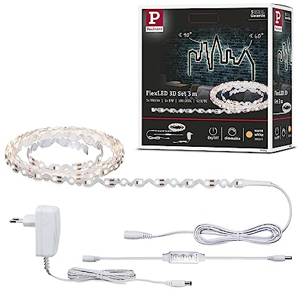 Paulmann 78962 LED Stripe FlexLED 3D grundset 3m inkl. 1x8,0 Watt dimbar ljusremsa vit ljusremsa plast LED-remsa 3000 K