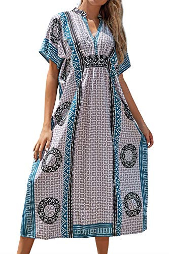 YOUKD Stampa Floreale Caftano Bikini Boho Beach Cover Up Robe Taglia Grossa Loungewear per Le Donne