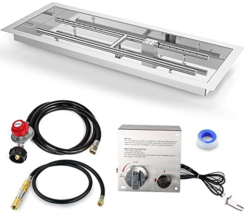 GRISUN Kit de foyer encastrable de 91,4 x 30,5 cm, brûleur en forme de H avec poêle, livré avec kit d'allumage amélioré pour foyer à gaz, insert de table en acier inoxydable pour décoration intérieure