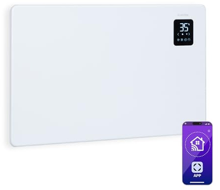 Klarstein Bansin Smart konvektionsvärme konvektor elektrisk värmare, LED-display, pekdisplay, timer, appstyrning, termostat 5–50 °C, veckotimer, 1500 watt, upp till 30 m², vit