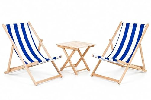 Merino Wool Modern Sun Loungers Padded Wooden Garden Sea Chair PATIO SEASIDE Folding Hardwood Beach (STRIPED)