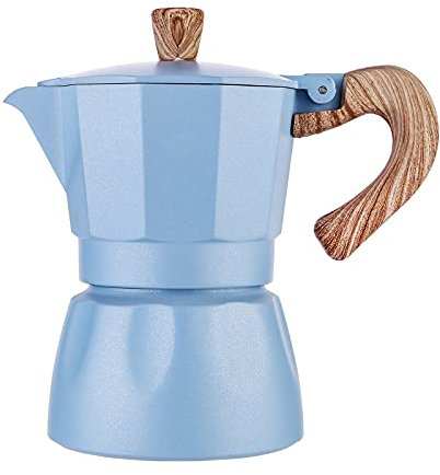 BAIYA Cafetera Italiana,Cafetera Espressos De Aluminio,Cafetera Italiana Espresso por Inducción,Cafetera Moka Italiana para Vitrocerámica Y De Gas (Blue,150ML)