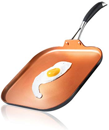 NutriChef Hard Anodized Nonstick Griddle Pan -PFOA/PFOS Free Non-Stick Griddle Pan 3 Layers Copper Non-Stick Coating Inside, Hard-Anodized Look Heat Resistant Lacquer Outside, Silicone Handle NCSQPA.5