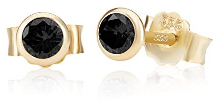 NKlaus Paar 4,0mm 333 Gelb Gold 8 Karat Ohrstecker Kristall Zirkonia Schwarz Butterfly Verschluss Damen Mädchen 3376