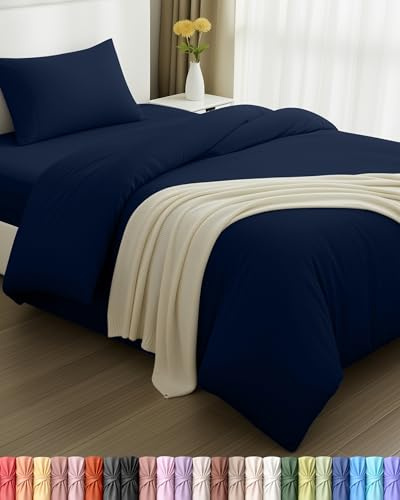 Utopia Bedding 3 Piece Single Bedding Set - Duvet Cover, Fitted Sheet with Pillow case - Soft Brushed Microfiber (Navy)