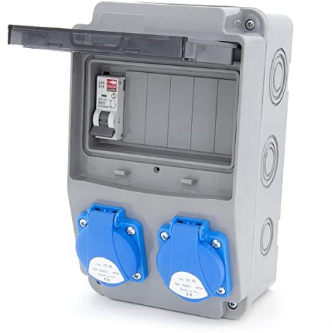 ELS Elektrotechnika Verdrahtet Baustromverteiler Wandverteiler Stromverteiler mit Sicherungen und Schuko Steckdosen 2x230V + 1x Leitungsschutzschaltern C16 1-polig, IP54, für Indoor/Outdoor-Bereich