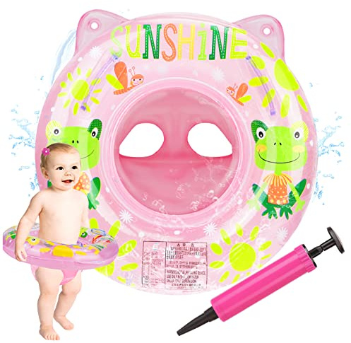 Baby simring, tecknad uppblåsbar baby simning flottör PVC säkerhetshjälp flytande säte cirkel simning flottör båt med uppblåsare och dubbelt handtag för ålder 6 månader till 3 år småbarn flytande