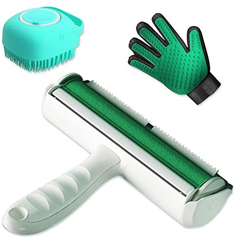 Quitapelos para Mascotas Set Higiene Rodillo Quitapelos Removedor de Pelaje, Guante y Cepillo de Baño kit de Limpieza de Animales Domésticos Alfombras Ropa Sofá, Coche Lavable y Reutilizable