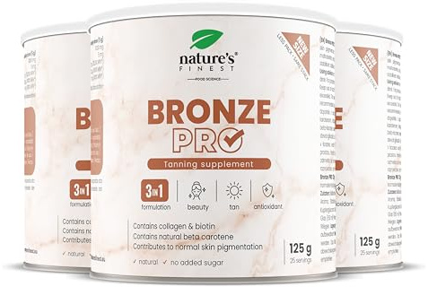 Nature's Finest Bronze PRO 375 g (3 x 125 g) | Med betakaroten, koppar, havtorn och C-vitamin - smaka fruktdryck, sommarritualen, 25 portioner