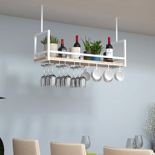 Portabottiglie da soffitto, portabottiglie da vino sospeso 80x 30x 60cm, portabottiglie da vino sospeso da 80 -120cm, portabicchieri da vino bianchi a parete perfetti per la cucina del bar/caffetteria