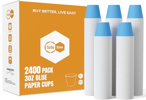 Turbo Bee 3oz Disposable Paper Cups 2400Pack, Small Bathroom Cups Bulk, Rinse Small Blue Paper Mouthwash Tumblers Perfect for Bathroom, Party, Picnic, Travel and Events
