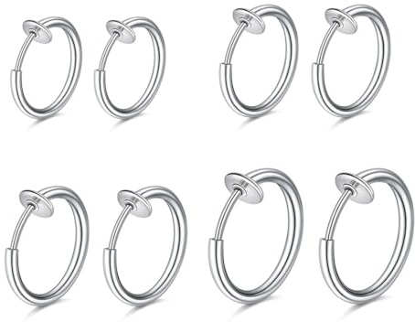 WKRTDY 4 Paires de Boucles d'Oreilles Clips en Acier Inoxydable pour Hommes et Femmes - Créoles, Pince d'Oreille, Anneau Non-Percé - Accessoires de Style Indémodables