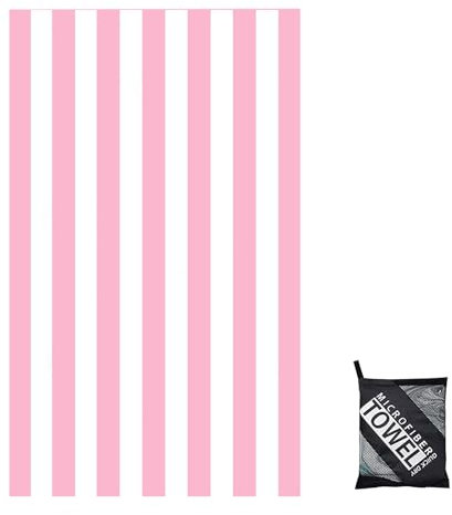 Mikrofaser Handtuch,Strandtuch XXL Microfaser Badetuch Groß 90x160CM,Schnelltrocknend Handtuch Streifen Pink,Stranddecke Badetuch Strand,Beach Towel Strandtücher strandhandtuch mit Aufbewahrungstasche