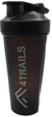 4Trails 600ml Protein Shaker Bottle - with shaker ball and built in carrying hook (Frosted Black)
