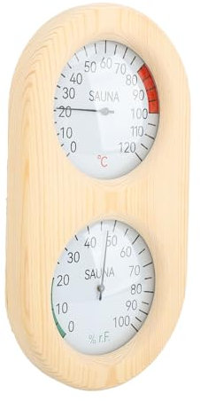Bastutermometer, rumstermometer, fuktighetsmätare, väggmonterad basturumstermometer, hygrometer, träbastu hygrotermograf för hamam, badrum, 9,6 X