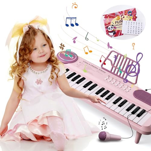 Clavier de Piano pour Enfants, Jouet Musical Électronique Rose à 37 Touches, Instrument Portable avec Microphone, Cadeaux d'anniversaire pour Les Filles âgées de 2 3 4 5 6 Ans