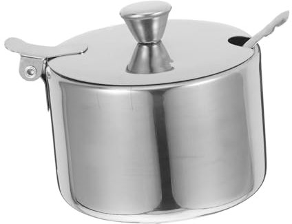 Alipis Stainless Steel Sugar Pot with Lid and Spoon Compact Kitchen Condiment Jar for Sugar Spices and Seasoning Storage