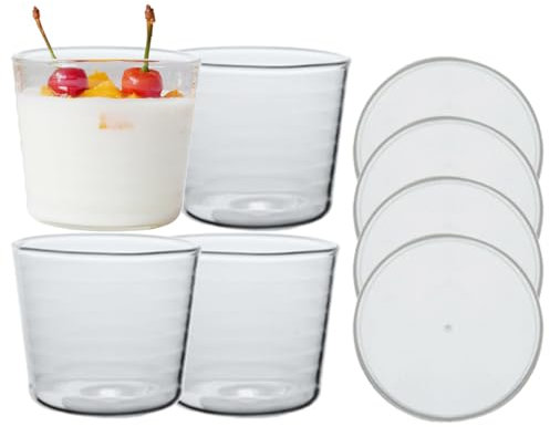HZIYOU Lot de 4 bols transparents de 200 ml, couvercles étanches, passent au micro-ondes et lave-vaisselle, stockage des aliments, tasses à crème pâtissière