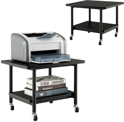 HOMASIS Support d'Imprimante Mobile à 2 Étagères, Table d'Imprimante avec 4 Roues et Mécanisme de Verrouillage, Chariot Mobile Organiseur sur roulettes pour Chambre, Salon, Bureau (Noir)