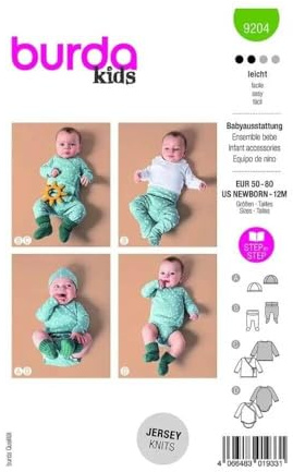 Burda Kids Sewing Pattern #9204 Baby Set Hat, Trousers, Wrap Jacket and Bodysuit Size 50-80 cm
