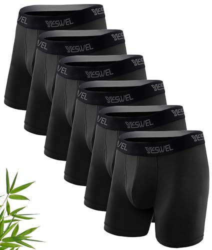 YESWEL Boxershorts Herren Lang 6er Pack, Bambus Unterhosen Ohne Kratzenden Zettel Unterwäsche Atmungsaktive Retroshorts Boxer für Männer (6X Schwarz, XXL)