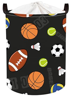 HUUMONSS Grande Cesta Porta Biancheria Bambini Palloni Sportivi Pieghevole Cestini Portaoggetti Giocattoli Vestiti per Bagno Cameretta, Nero, 63L