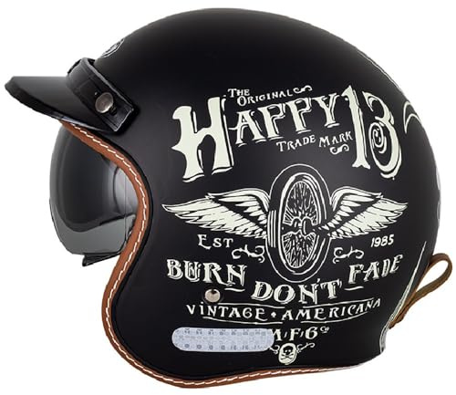 Motorrad Jethelm 3/4 mit Visier, Retro Motorrad Motorradhelm, ECE-Zertifiziert für Herren und Damen - Ideal für Moped, Mofa, Scooter und Roller, Halbschalenhelm