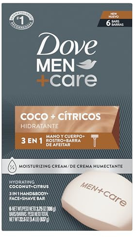 DOVE MEN + CARE Hidratante Coco + Cítricos Hand & Body Face + Shave Bar 6 Count for Hydrated Skin 3.75 oz