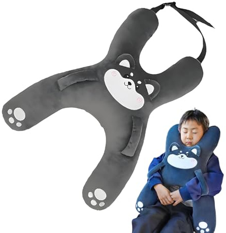 Almohada de viaje para niños para asiento de coche, cojín de apoyo corporal, transpirable, cómodo, en forma de H, cojín suave para niñas y niños, al aire libre, automóvil, viaje por carretera