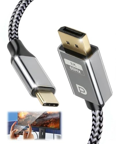 32.4Gbps USB C to DisplayPort 1.4 Cable 1.8m 8K@60Hz 4K@240Hz Thunderbolt 4 to DisplayPort, DP to USB C Cable Male to Male Cord for MacBook Pro Air XPS iPhone 15