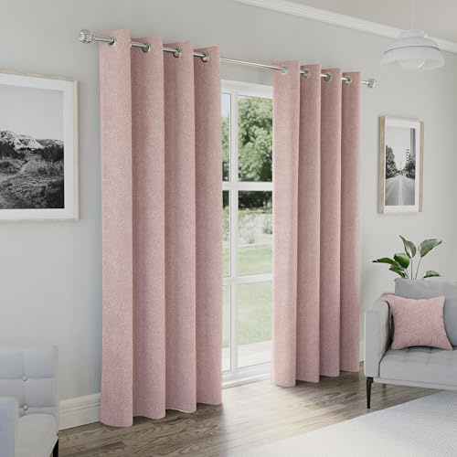 Enhanced Living Austin Blush Eyelet 100% Blackout Curtains 46 x 54 inch (117x137cm) Thermal Noise Reducing Eyelet Curtains for Bedroom and Living Room