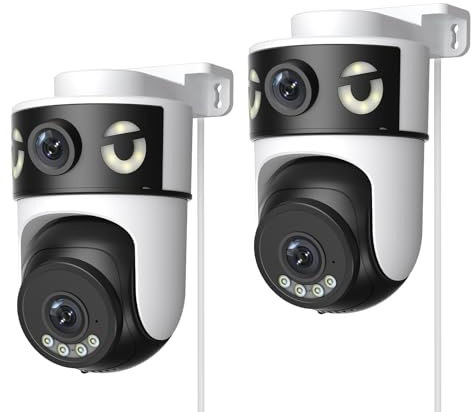 Reobiux 2K Camara Vigilancia WiFi Exterior con Doble Lente, Cámara IP Vigilancia Domicilio con Visión Nocturna Color, Seguimiento Automático, Audio Bidireccional, Grabación Continua 24/7, 2 Pack
