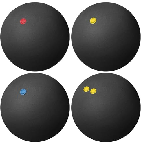 SHINEOFI Balles de Squash, Lot de 4 Balles en Caoutchouc à Haute Élasticité Et Rebond, à Picots Simples Et Doubles Jaunes, Accessoires de Squash pour L'intérieur Et L'extérieur,