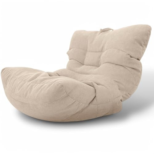 Aiire Relaxo Sitzsack XXL für Kuschelecke - Bean Bag Design mit Füllung - Riesen Sitzsäcke Erwachsene, Sitz Sack Flauschig - Bodenkissen Grob, Bodenstuhl, Bodensessel Beige