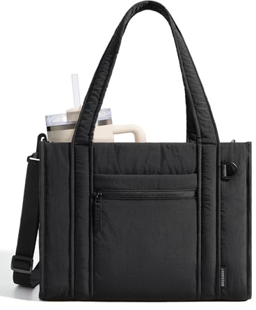 bagsmart Women's Tote Bag for Work, 14/15.6 Inch Laptop Handbag with Zip for Teachers & Students, Fits Water Bottle with Handle, with Luggage Strap for Travel, 14L