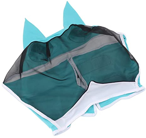 Cocoarm Masque Anti-Mouches pour Cheval, Masque de Cheval en Ronde avec Oreilles, Tissu tricoté et Respirante, Pare-Soleil UV, Rembourrage de Couture Doux, Sangle Auto-agrippante pour l'équitation