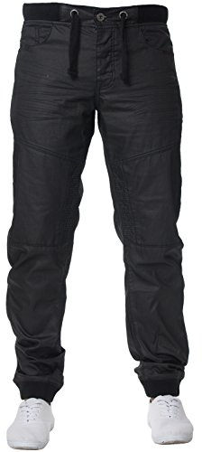 Enzo Mens Black Coated Denim Cuffed Jogger Jeans Black Coated 36 W X32L