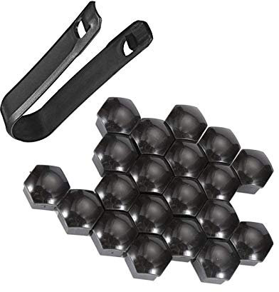 LIUJZZJ 20 Pezzi Tappo a Vite Ruota Universale Copridadi per Pneumatici con Strumento di Rimozione Set per Automobili, Nero (17 mm)